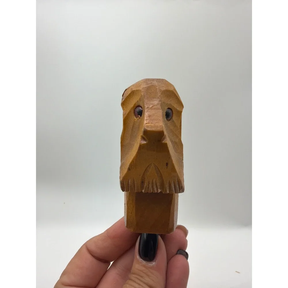 Vintage Hand Carved Wood Dog Bottle Stopper Set with Stand Scottie Folk Art